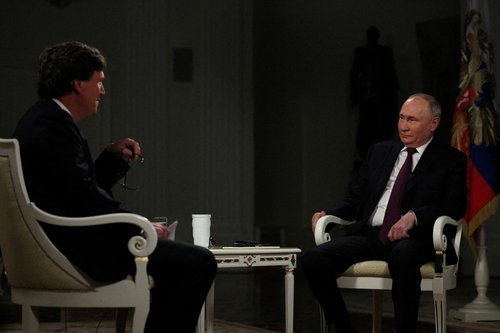 Russian President Vladimir Putin gives interview to U.S. television host Tucker Carlson in Moscow