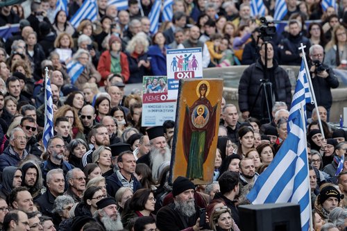 Protest against the bill allowing LGBT+ marriage and recognising their children, in Athens