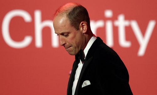 Britain's Prince William, Prince of Wales, leaves the stage after delivering a speech during the London's Air Ambulance Charity Gala Dinner at The OWO, in central London