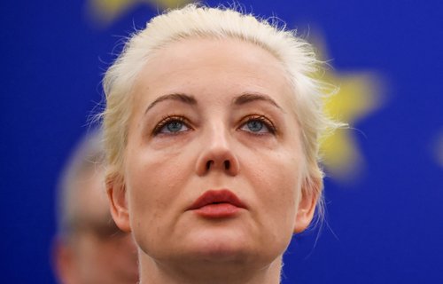 Yulia Navalnaya addresses the European Parliament, in Strasbourg