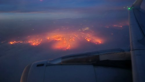 Aerial view of wildfires in Texas