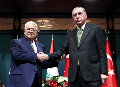 Turkey's President Tayyip Erdogan attends a news conference with Palestinian President Mahmoud Abbas in Ankara