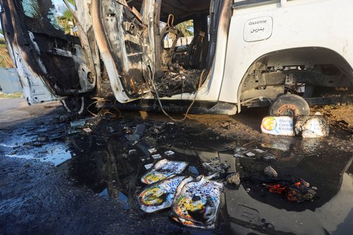 FILE PHOTO: Site of a strike on WCK vehicle in central Gaza Strip