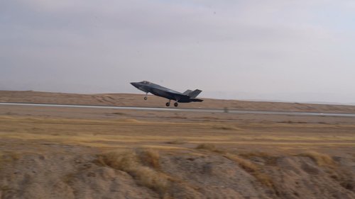 F-35 'Adir' fighter jet lands at a location given as Nevatim Airbase
