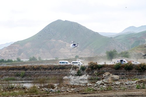 The helicopter carrying Iran's President Ebrahim Raisi takes off, before it crashed, in border of Iran and Azerbaijan