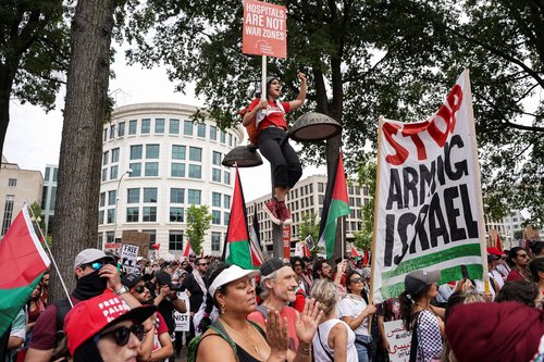 Protesters gather for Israeli PM Netanyahu's address to Congress in Washington