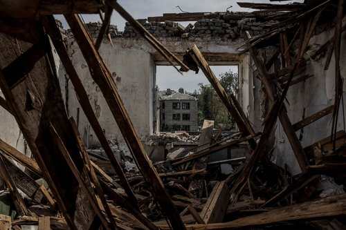 A view shows residential buildings heavily damaged during a Russian military attack in the frontline town of Chasiv Yar