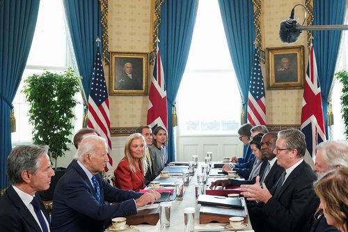 U.S. President Joe Biden meets with Britain's Prime Minister Keir Starmer at the White House in Washington
