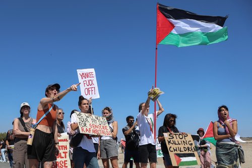 Demonstration outside RAF Akrotiri, a British military base in Cyprus, against the escalating crisis in the Middle East