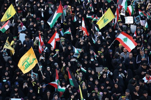 People mourn the death of Lebanon's Hezbollah leader Sayyed Hassan Nasrallah, in Tehran