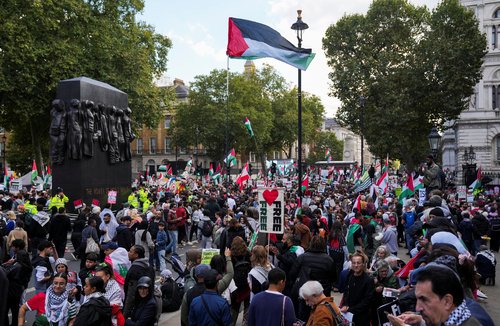 People demonstrate in support of Palestinians in Gaza, in London