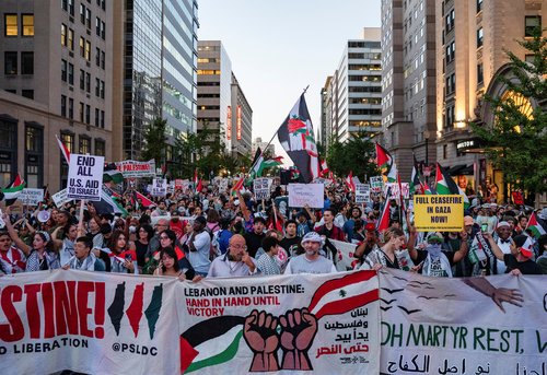 Pro-Palestinian protesters attend a rally outside the White House in Washington