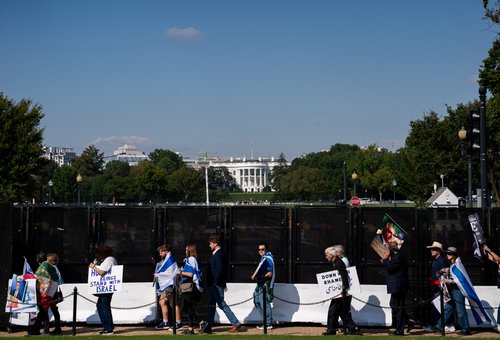 Pro-Israeli protesters rally to mark the anniversary of the Israel-Hamas war.