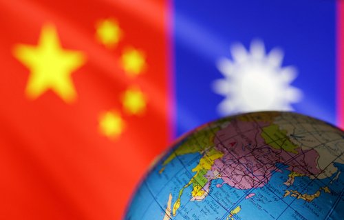 FILE PHOTO: Illustration shows Globe, Chinese and Taiwanese flags