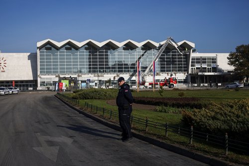 Part of a roof collapsed at a railway station in Novi Sad