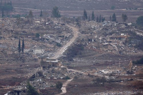 A general view of southern Lebanon, after a ceasefire between Israel and Hezbollah took effect, near Israel's border with Lebanon in northern Israel