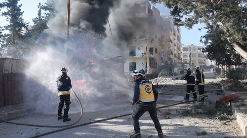 Aftermath of what the White Helmets say is a strike, in Idlib