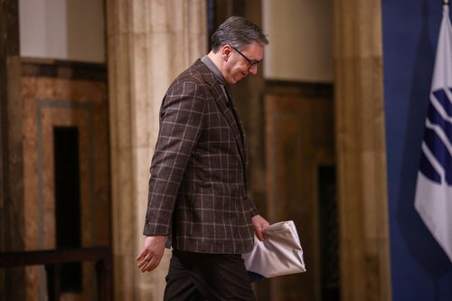 Serbian President Aleksandar Vucic news conference in Belgrade