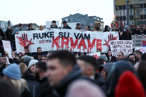 Anti-government protest following the Novi Sad railway station disaster, in Belgrade