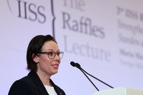 FILE PHOTO: FILE PHOTO: Sweden's Foreign Minister Maria Malmer Stenergard speaks at the IISS Raffles Lecture in Singapore