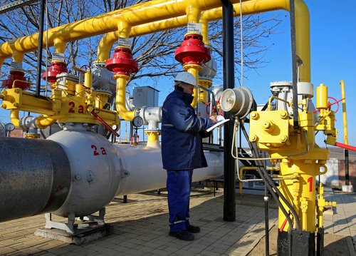 FILE PHOTO: An employee works at a gas distribution plant in Chisinau