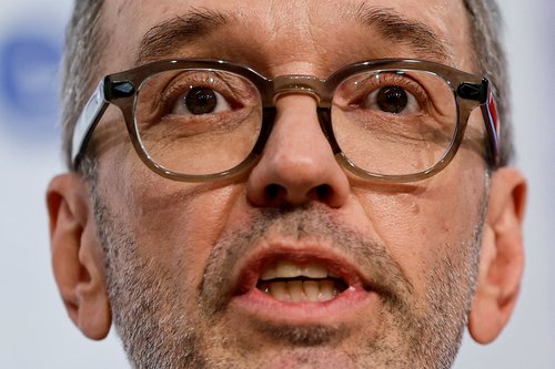 Freedom Party (FPOe) leader Herbert Kickl addresses the media in Vienna