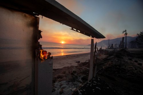 Palisades fire burns during a windstorm on the west side of Los Angeles