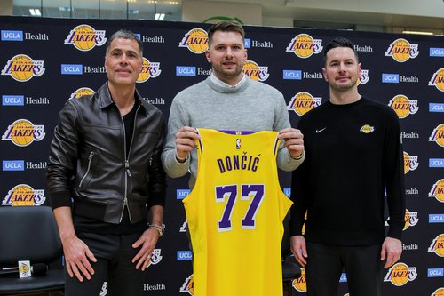 NBA's Doncic attends his first press conference after being traded to Los Angeles Lakers