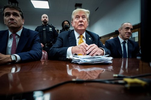 FILE PHOTO: Former U.S. President Trump's criminal trial on charges of falsifying business records continues in New York