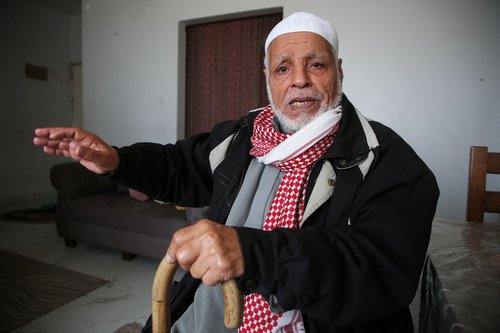 Nakba witness, Palestinian Rashid Mansour, speaks about his refusal to leave Gaza, in Khan Younis