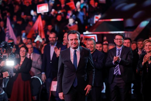 Albin Kurti, Kosovo's Prime Minister and leader of the Self-Determination party, attends an electoral rally, in Mitrovica