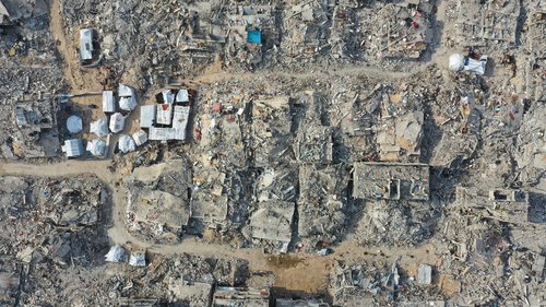 Drone view of destroyed houses in Beit Hanoun