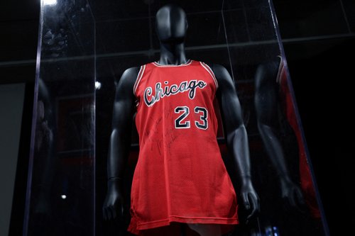 First game-worn jersey of Chicago Bulls NBA star Michael Jordan up for sale at Sotheby's in New York