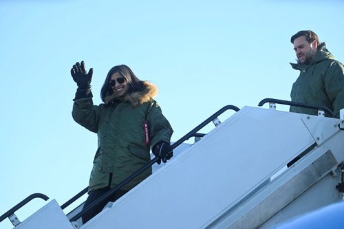 U.S Vice President JD Vance and second lady Usha Vance arrive at the U.S. military's Pituffik Space Base in Greenland