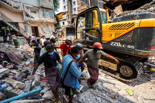 Aftermath of strong earthquake, in Mandalay
