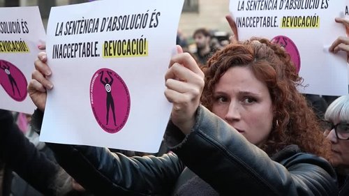 Protesters rally in Barcelona against the overturning of Dani Alves' rape conviction