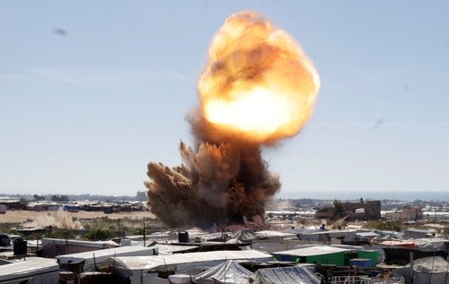 Israeli strike at a tent camp sheltering displaced people, in Khan Younis