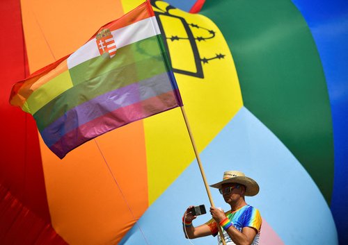 A person attends the Budapest Pride march in Budapest