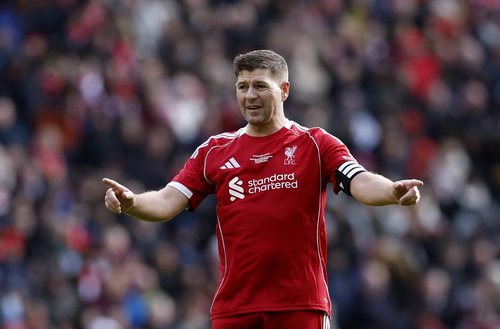 Soccer Football - Friendly Match - Liverpool Legends v Borussia Dortmund Legends - Anfield, Liverpool, Britain - March 28, 2026 Liverpool Legends' Steven Gerrard reacts Action Images via Reuters/Jason Cairnduff