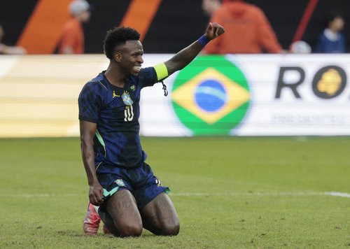 Soccer Football - International Friendly - Brazil v France - Boston Stadium, Foxborough, Massachusetts, U.S. - March 26, 2026 Brazil's Vinicius Junior reacts REUTERS/Brian Snyder