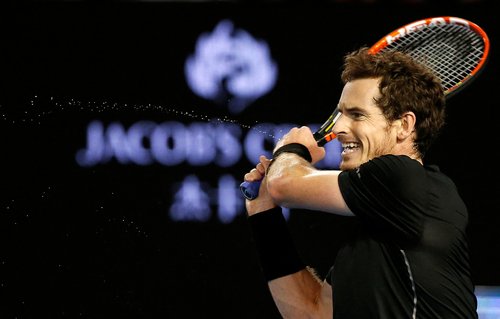 FILE PHOTO: Britain's Andy Murray hits a shot during his final match against Serbia's Novak Djokovic at the Australian Open tennis tournament at Melbourne Park