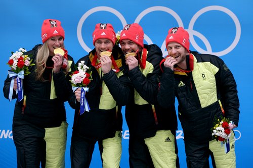 Victory Ceremony - Luge - Team Relay