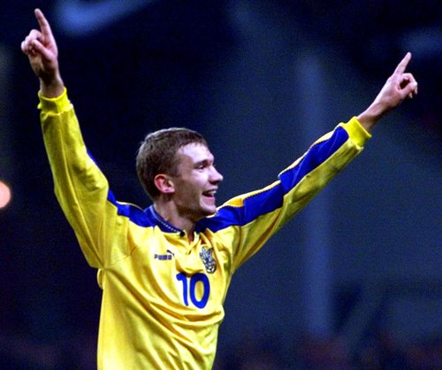 FILE PHOTO: ANDRII SHEVCHENKO OF UKRAINE CELEBRATES IN MOSCOW.
