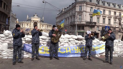 Ukrainian military band holds concert near the Odessa Opera and Ballet Theater