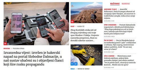 Screenshot naslovnice portala Slobodna Dalmacija