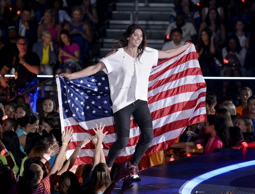 FILE PHOTO: Hope Solo goalkeeper of United States Womens National Team walks on stage during the Nickelodeon Kids' Choice Sports Awards 2015 at UCLA's Pauley Pavilion in Los Angeles