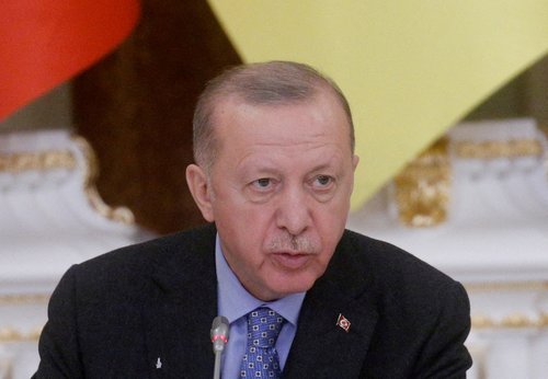 FILE PHOTO: Turkish President Tayyip Erdogan on a visit to Ukraine