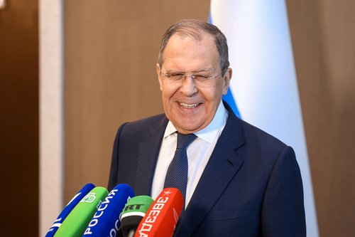 Russian Foreign Minister Sergei Lavrov holds a news briefing in Tashkent