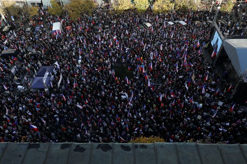 Anti-government demonstrations on Czech national holiday, in Prague