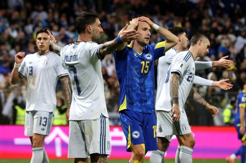 Soccer Football - FIFA World Cup - UEFA Qualifiers - Finals - Bosnia and Herzegovina v Italy - Bilino Polje Stadium, Zenica, Bosnia and Herzegovina - March 31, 2026 Bosnia and Herzegovina's Amar Memic reacts REUTERS/Amel Emric